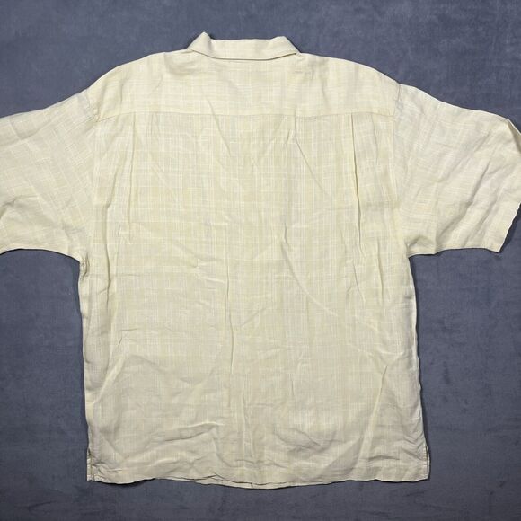 Vintage Tommy Bahama Shirt Men's XL Cream Plaid Short Sleeve Button-Up Summer - Picture 2 of 5